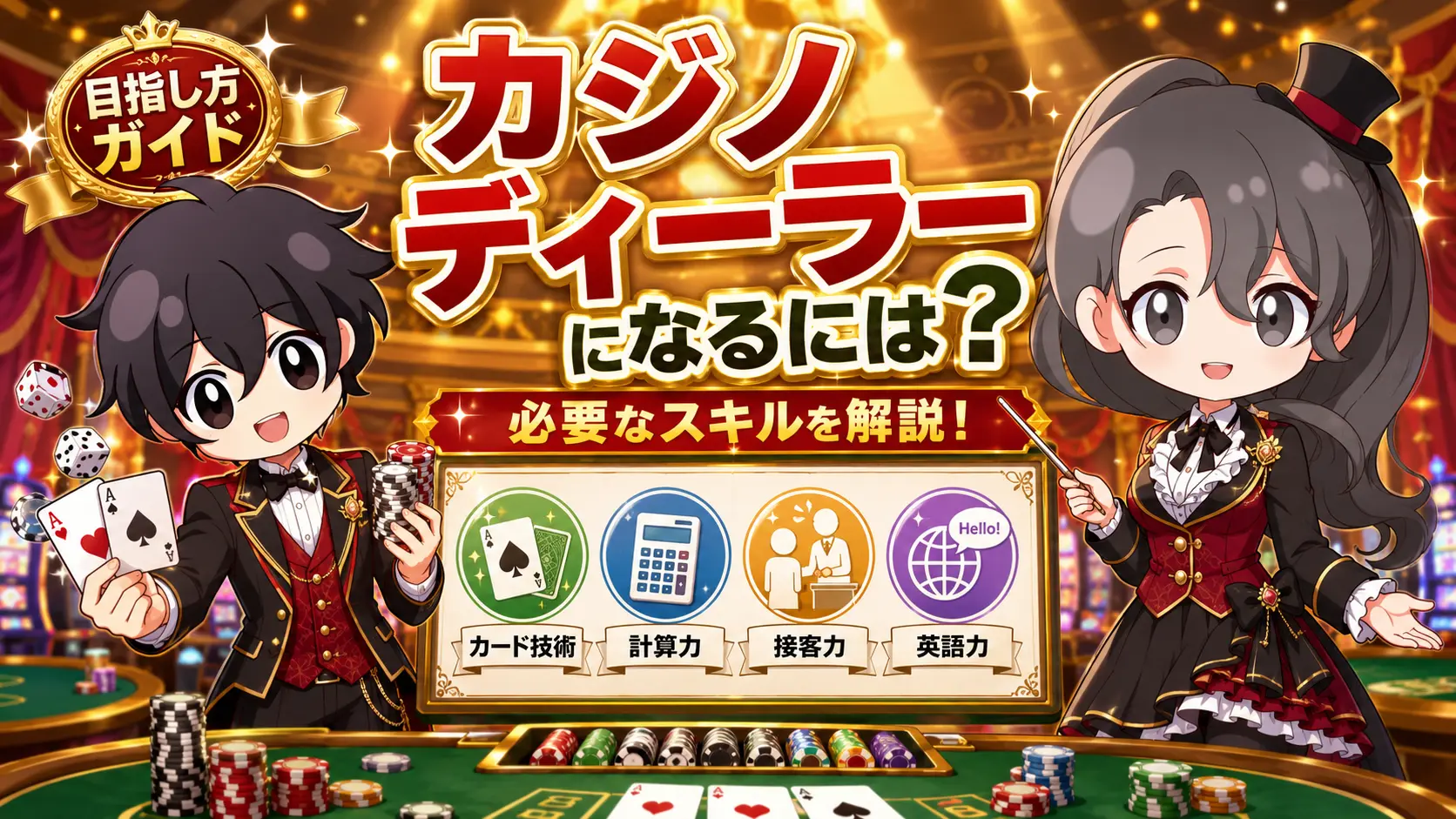 カジノディーラー、なる、スキル、知識、才能