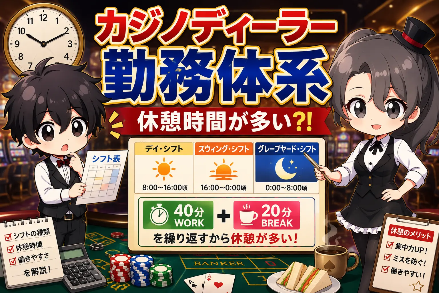 カジノディーラー、勤務、体系