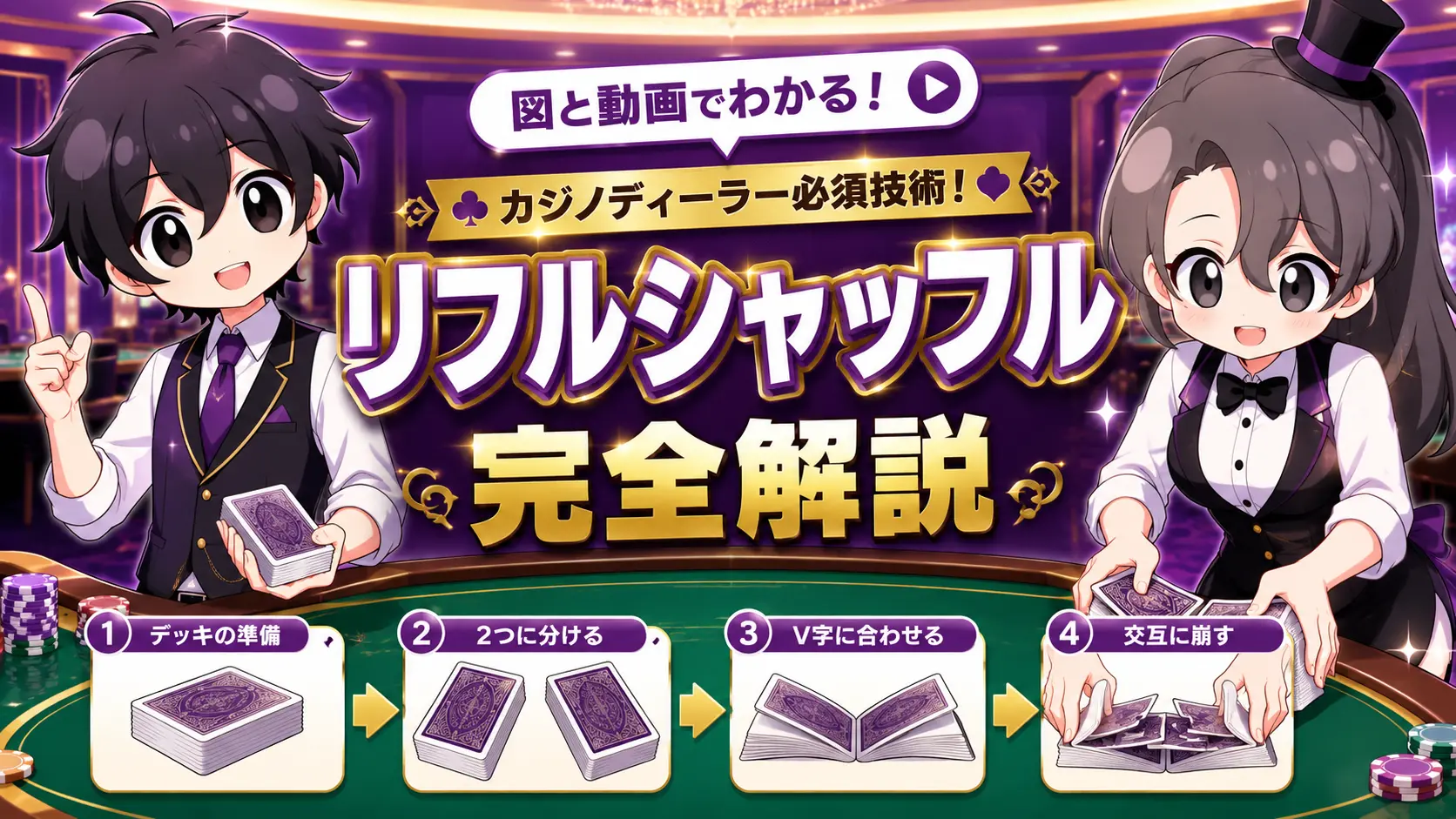 リフル、シャッフル、riffle,shuffle、方法、手順