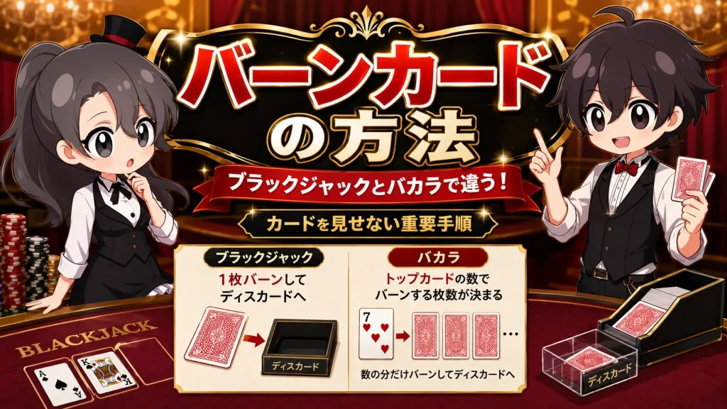 バーンカード、burn、card、ブラックジャック、バカラ、方法、手順