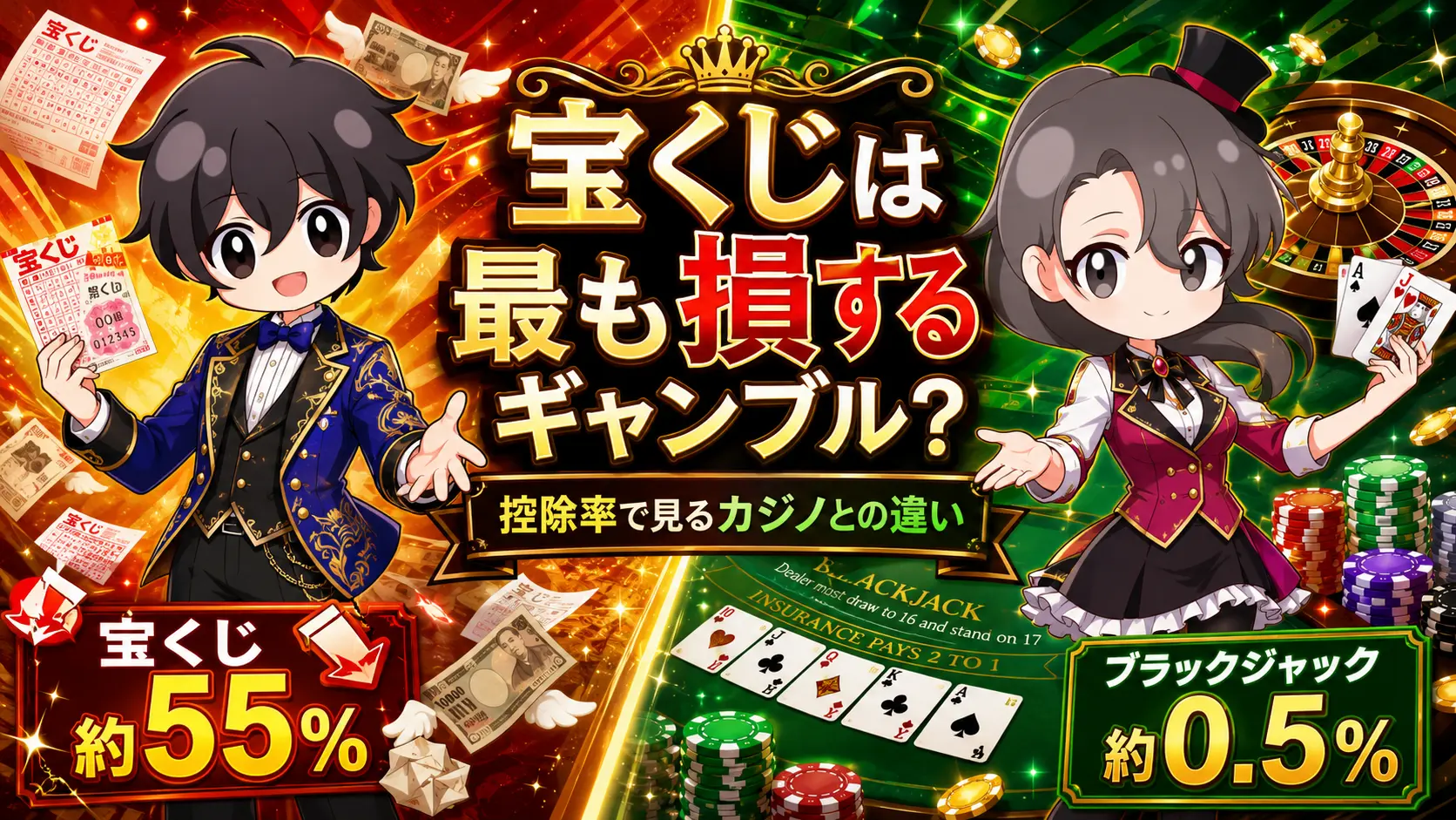 宝くじ、ギャンブル、損、カジノ