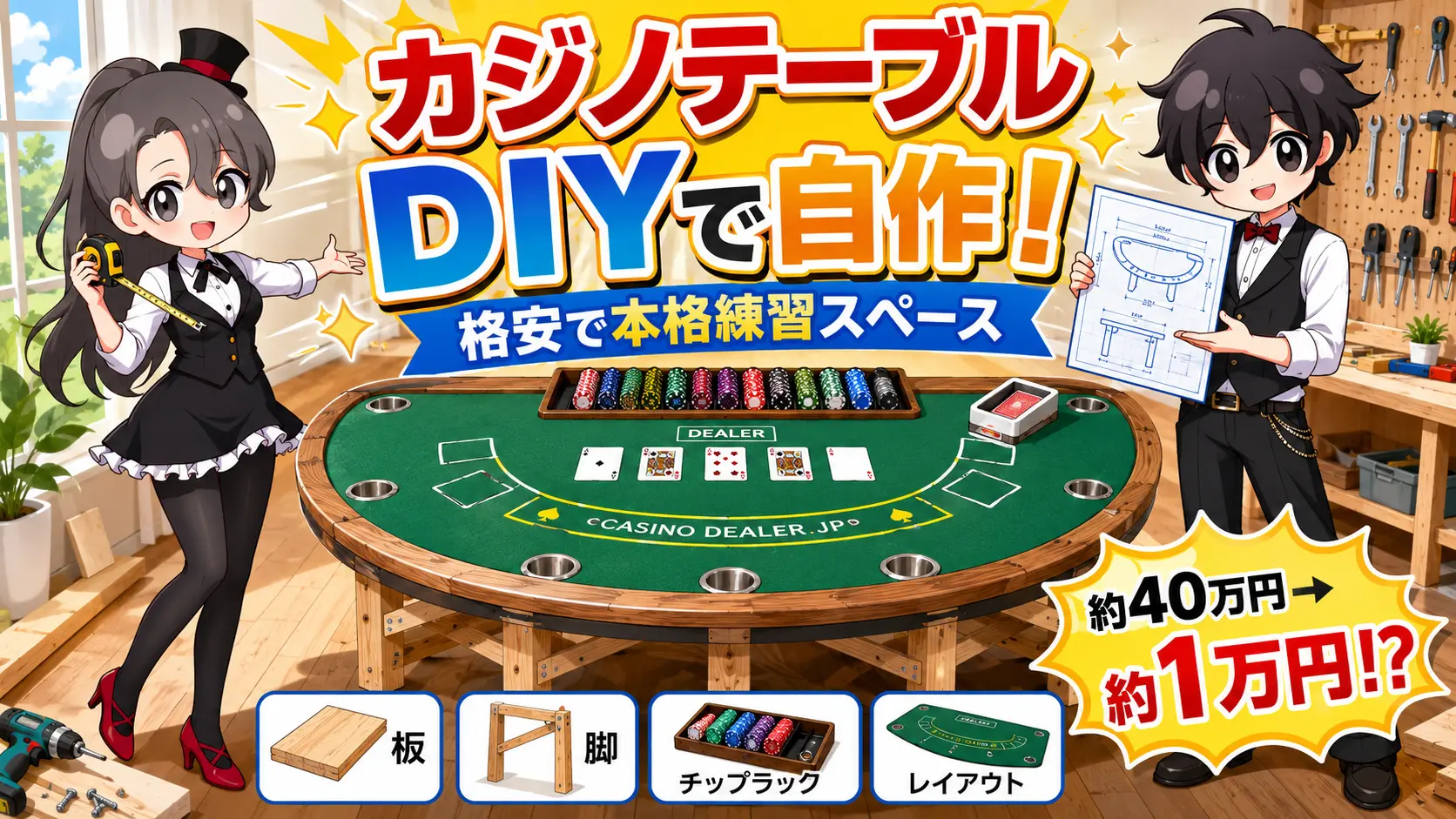格安で作れる】カジノテーブルをDIYで作ってみた！自作で簡単