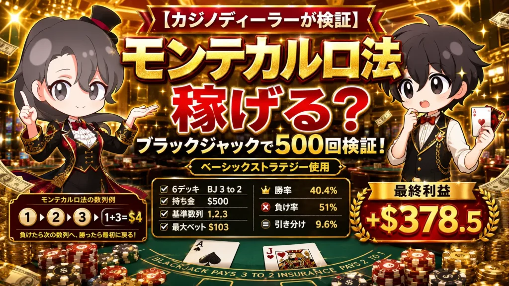 モンテカルロ法、モンテカルロ、カジノ、検証、ブラックジャック、ディーラー