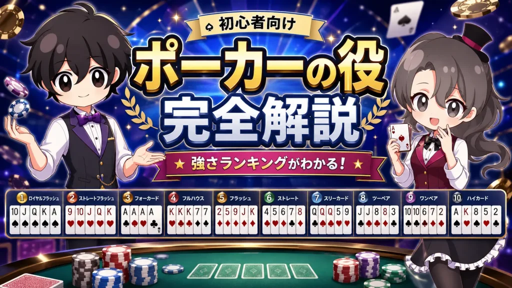 ポーカー 、遊び方、ルール 、テキサスホールデム、カジノディーラー、ロイヤルフラッシュ、ストレートフラッシュ、フォーオブアカインド、フルハウス 、フラッシュ、ストレート、スリーオブアカインド、ツーペア、ペア、ハイカード