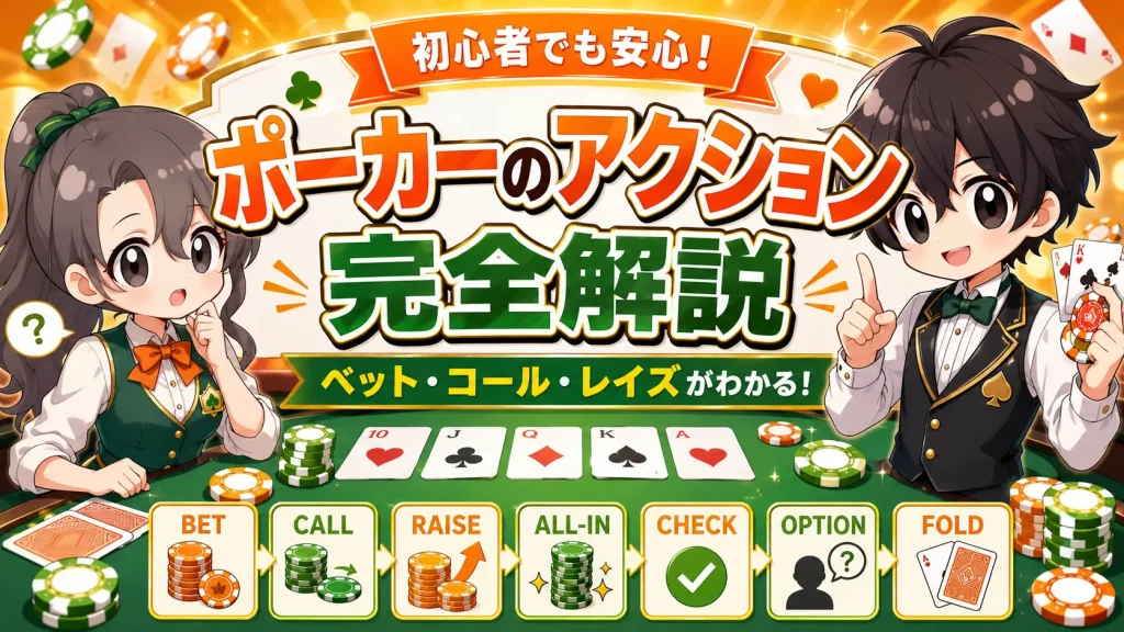 ポーカー 、遊び方、ルール 、テキサスホールデム、カジノディーラー、ベット、コール、レイズ、フォールド、チェック、オールイン、オプション