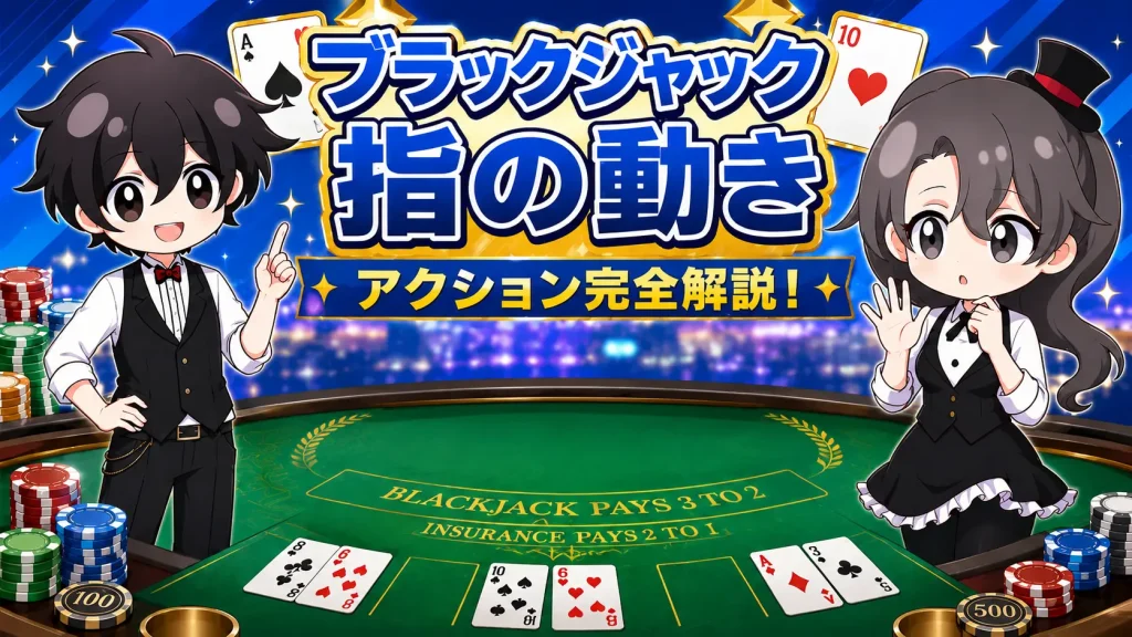 カジノ、ゲーム、ブラックジャック、遊び方、ルール、アクション、指、手、動き