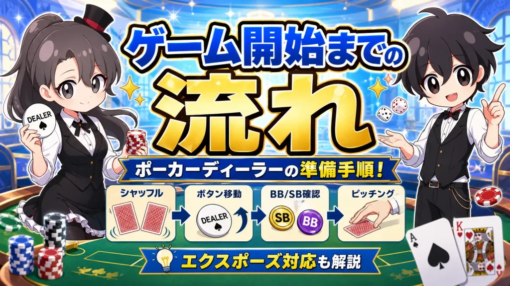 ポーカー 、遊び方、ルール 、テキサスホールデム、カジノディーラー、ゲーム、開始、エクスポーズ