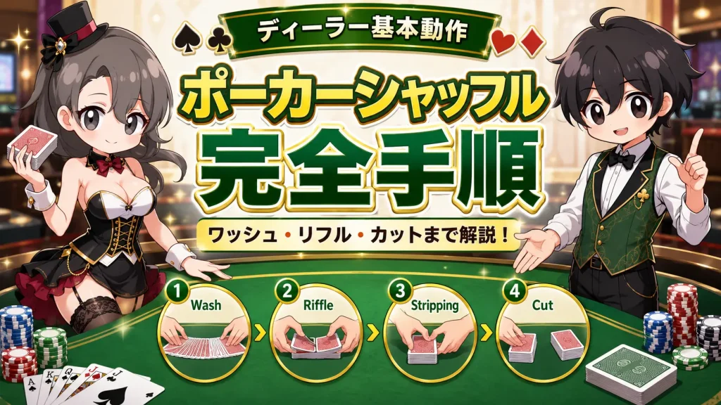 ポーカー、シャッフル、テキサスホールデム、方法、ワッシュ、リフル、ストリッピング、デック、カット