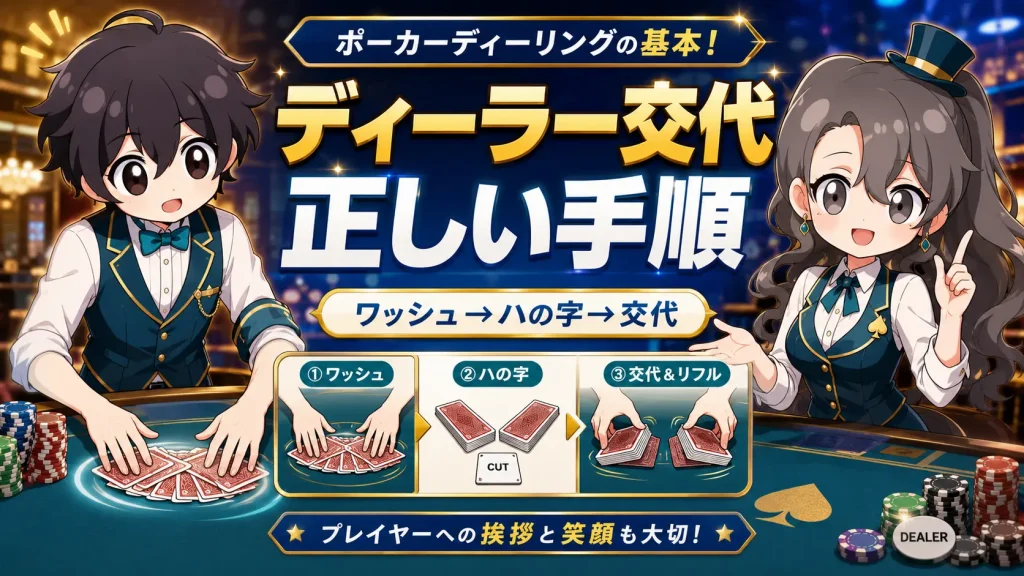 ポーカー、テキサスホールデム、ディーラー、基本、ディーリング、交代、ディーラー