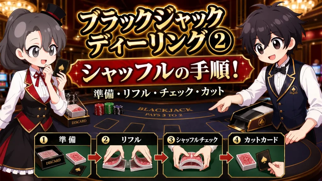 ブラックジャック、ディーリング、テーブル、シャッフル、blackjack、dealing、shaffule、カットカード、cut card