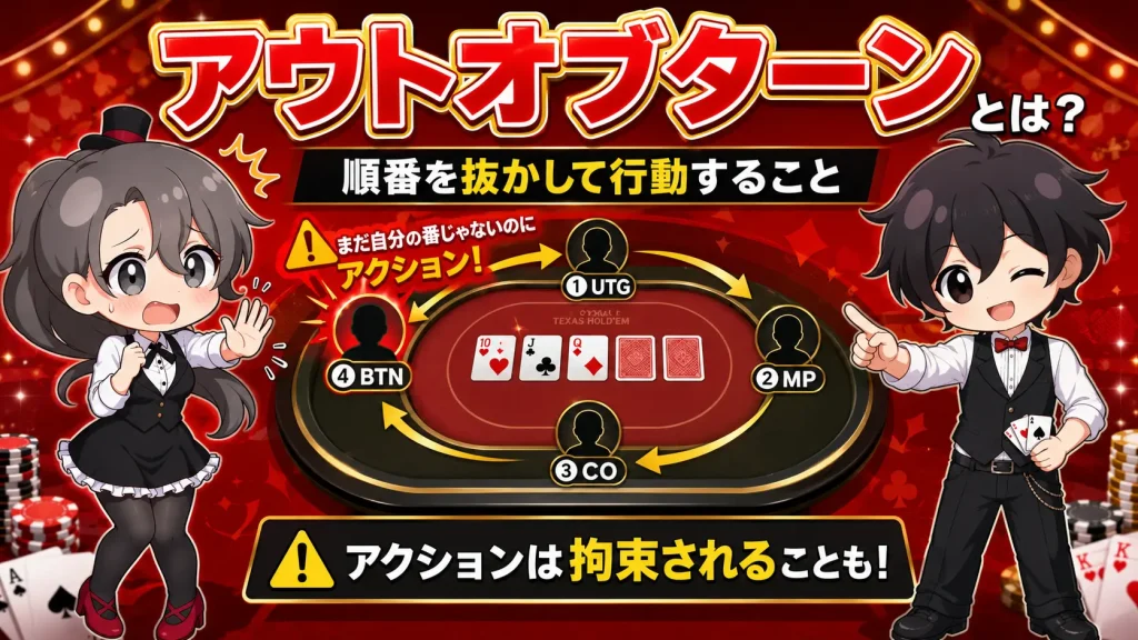 アウトオブターン、ポーカー、テキサスホールデム、カジノ、マナー、順番