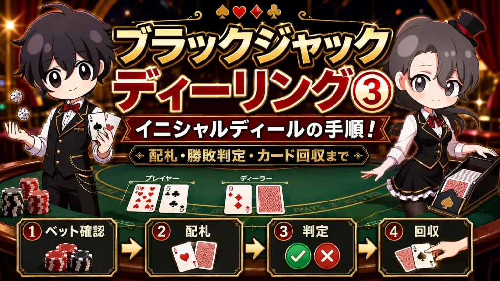 カジノ、ブラックジャック、ディーリング、基礎、イニシャルディール、blackjack、dealing