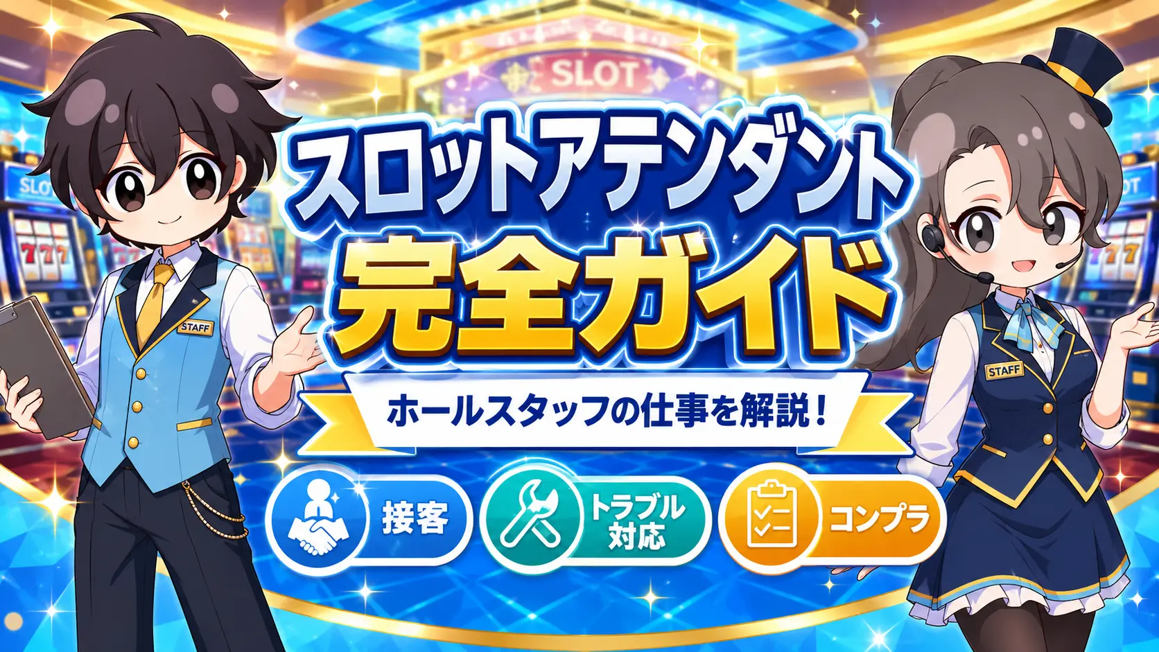 カジノ、ガイドライン、スタッフ、スロットアテンダント、ホール、マスター