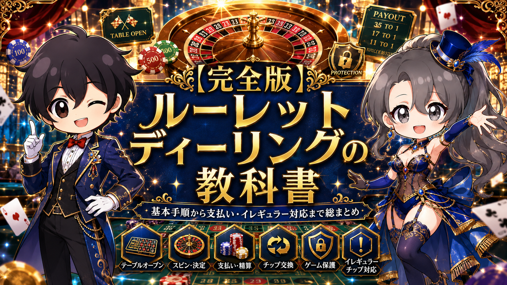 ルーレット,ルーレットディーリング,ルーレットディーラー,カジノディーラー,カジノディーラー講座,アメリカンルーレット,ルーレットの教科書,ルーレットのルール,ルーレットの配当,インサイドベット,アウトサイドベット,テーブルオープン,フロート確認,スピン,ノーモアベット,No Spin,ノースピン,ドリー,キャッシュチェンジ,カラーチェンジ,カラーアップ,ゲームプロテクション,テーブルクローズ,Tip Bet,心付け,イレギュラー対応